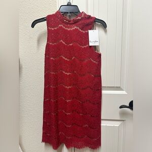 Love Fire Women's RED Lace Overlay Sleeveless High Neck Sheath Dress XS NEW
